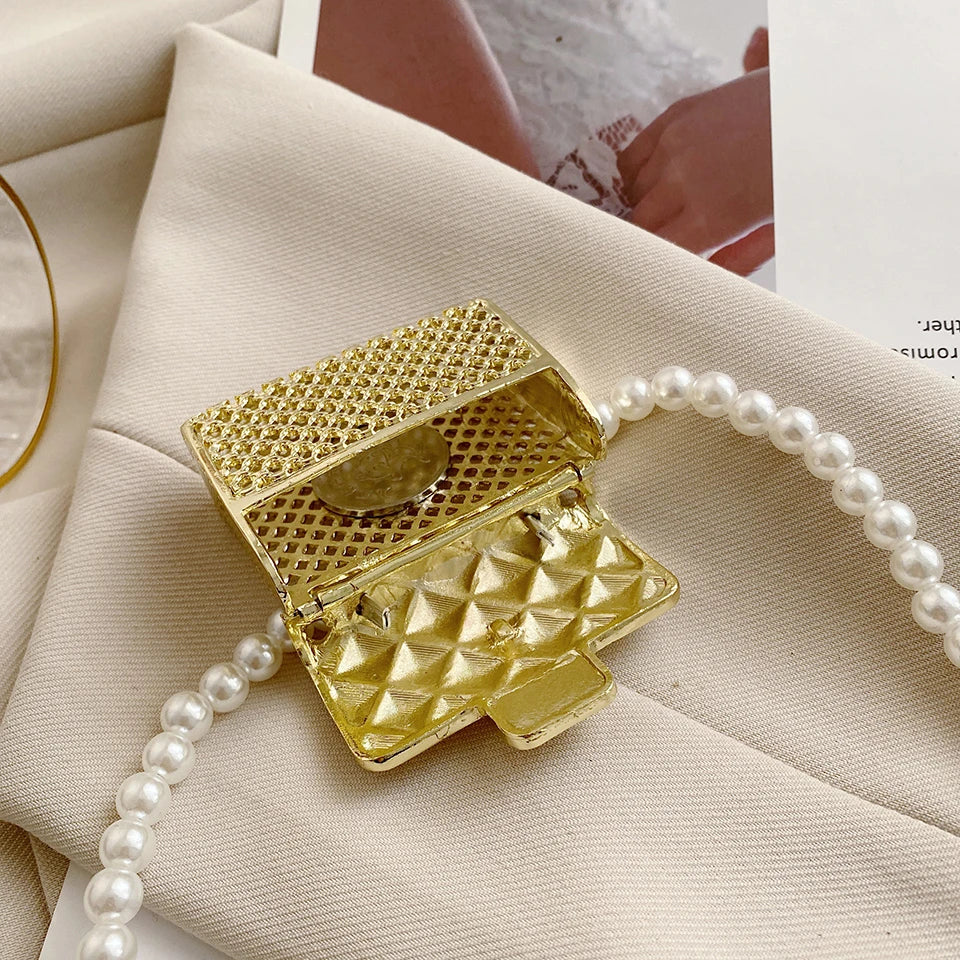 Mini dinner bags for women fashionable metal small box bag designer pearl chain shoulder bag clothing accessories crossbody bag