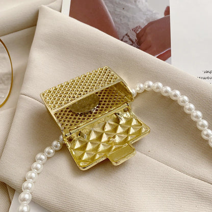 Mini dinner bags for women fashionable metal small box bag designer pearl chain shoulder bag clothing accessories crossbody bag