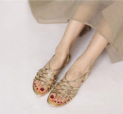 ZAROY Luxury Gold Gladiator Flat Sandals Woman Summer Narrow Band Open Toe Roman Shoes Casual Strap Sandalia Zapatos босон