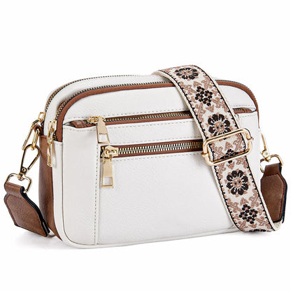 Stylish Wide Strap Shoulder Bag Women's Multiple Pockets Faux Leather Crossbody Bags Adjustable Strap  Travel Handbag Purse