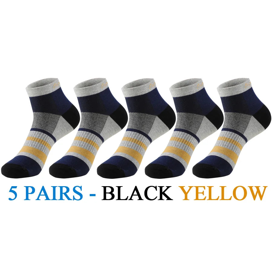 5 Pairs/Lot Running Socks Men Ankle Colorful Stripes Combed Cotton Outdoor Gym Compression Short Male Socks 5 Colors New 2025