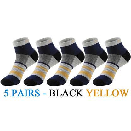 5 Pairs/Lot Running Socks Men Ankle Colorful Stripes Combed Cotton Outdoor Gym Compression Short Male Socks 5 Colors New 2025