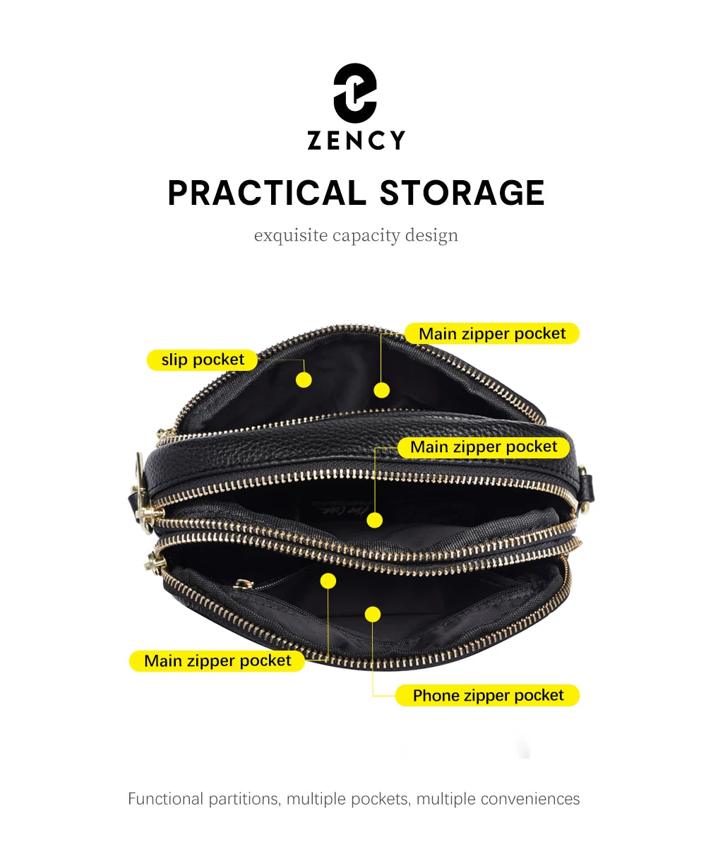 Zency Women Soft Leather Elegant Small Handbags Roomy Crossbody Bag With High Quality Vintage Hardware For Girls Leisure Purses