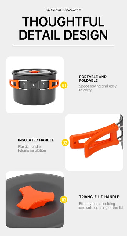 Camping Cooking Set, Outdoor Kitchenware Set, Aluminum Portable Tableware Kitchenware POTS Bowls Kettles Hiking Picnic Equipment