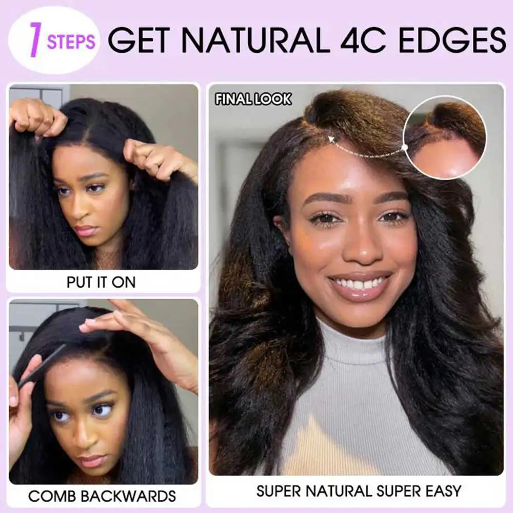 360 Full HD Lace Frontal Wig Human Hair 4C Edges Invisible Strap Glueless Kinky Straight Wig With Kinky Curly Baby Hair