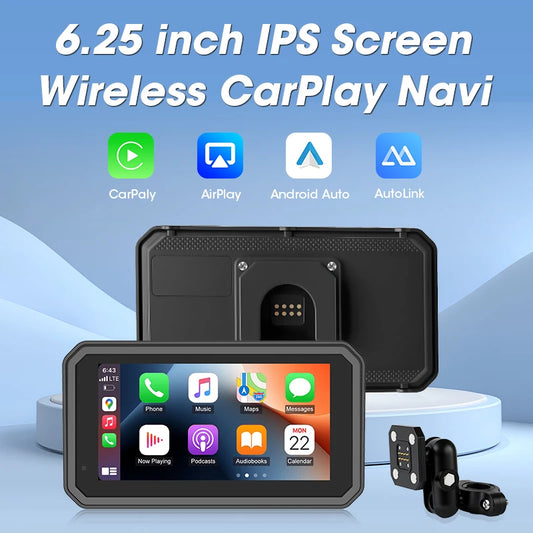 6.25 Inch Portable Quick Disassembly Motorcycle Carplay Android Auto GPS for Moto Navigation IP67 Waterproof IPS Display TPMS