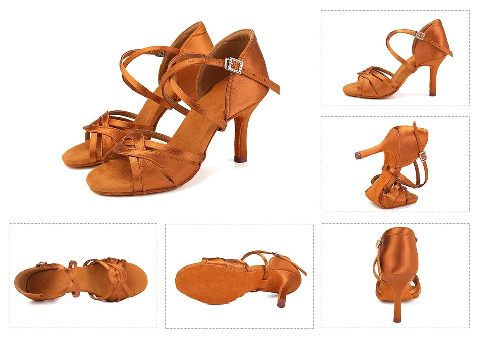 DKZSYIM New Latin Dance Shoes Women Ballroom Tango Dancing Shoes Suede Soles Silk Party Salsa Dance Shoes for Ladies Sandals