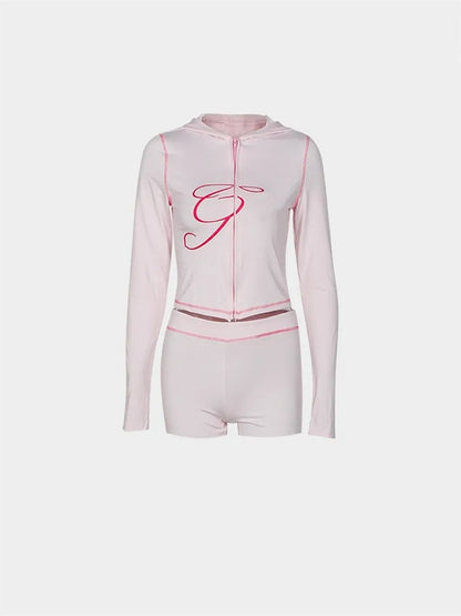 2025 Spring Fashion New Casual Women's Sets Long Sleeve Zipper Hoodie Tops and Pants Streetwear White Two 2 Piece Set Outfits