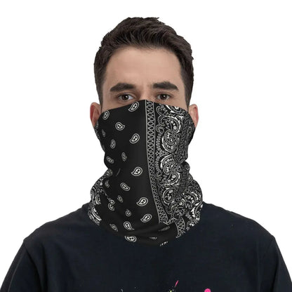 Custom Black Bandana Pattern Bandana Neck Gaiter for Hiking Cycling Women Men Wrap Scarf Paisley Style Headband Warmer