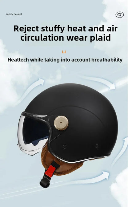 Motorcycle Helmet Retro 3C & DOT Certified Half Face ABS Helmet Dual Visor Hidden Sun Shield Removable Cute Cat Ears