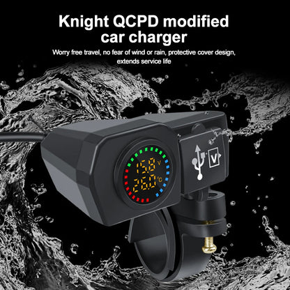 60W QC3.0+PD Motorcycle USB Charger Handlebar Power Adapter with Digital Voltmeter Thermometer Rear Switch Fast Charging Socket