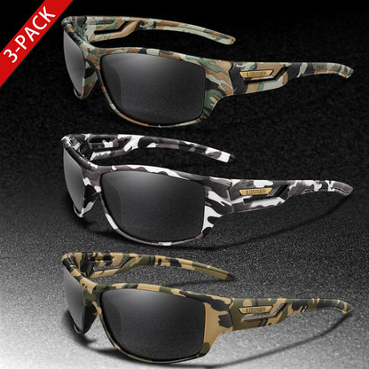 3 Pairs Polarized Fishing Sunglasses Men Camo Military Style UV400 For Cycling Riding, Running, Fishing And Driving