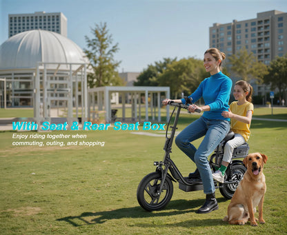 AOVOPRO 14inch Electric Bicycle with Box 27/40Miles Max Range 22MPH Top Speed with Dual Suspension Foldable Adult Ebike