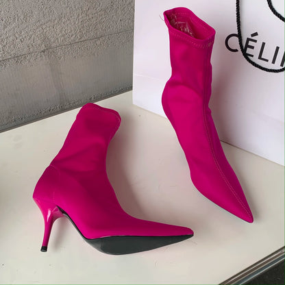 Eilyken New Spring Autumn Stretch Fabric Women Ankle Boots Sexy Pointed Toe High Heels Fashion Female Socks Pumps Shoes