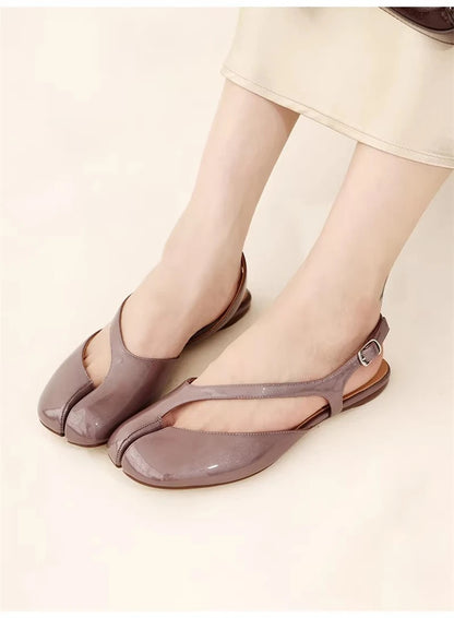 Luxury Tabi Flat Sandals Women Summer Patent Leather Split Toe Slingbacks Ballet Shoes Brand Designer Banquet Wedding Sandalias