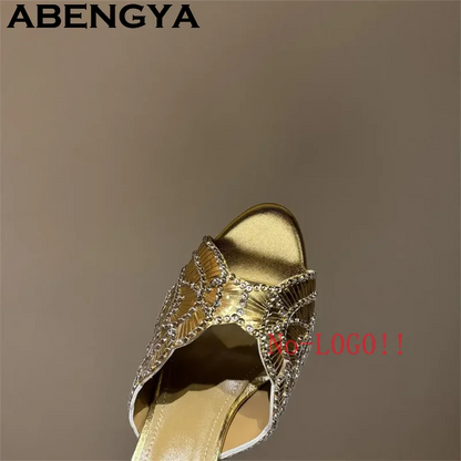 2026 Summer Trendy New Shiny Fish Mouth Toe Sexy Stiletto Sandals Woman Quality Sequined Thin High Heel Slippers for Women Shoes