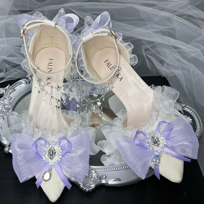 heels for ladies purple Elegant woman heeled shoes designer lolita cosplay party shoes bridal heels pointed tea y2k heels