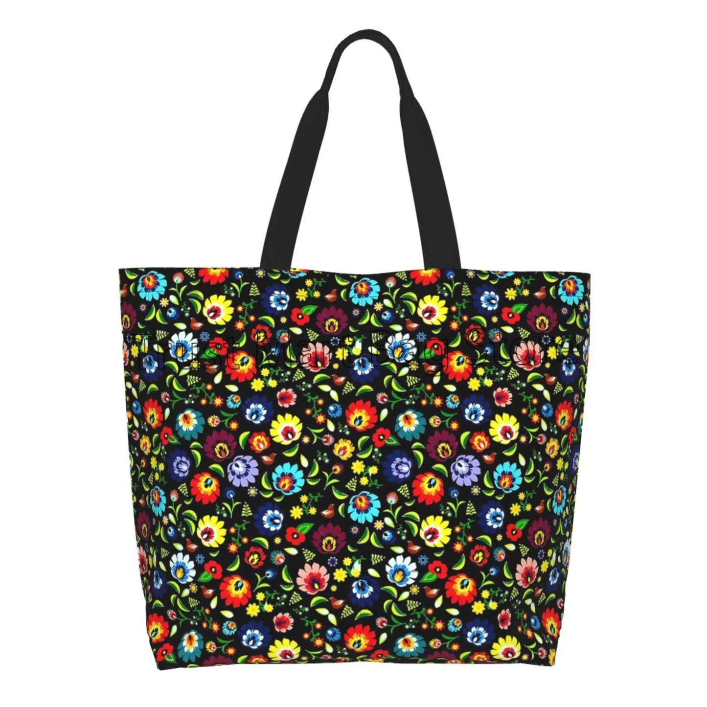 Mexican Ethnic Flowers Tote Bag Large Capacity Zipper Women Grocery Bags Purse Shopping Handbags Casual Travel Shoulder Bag