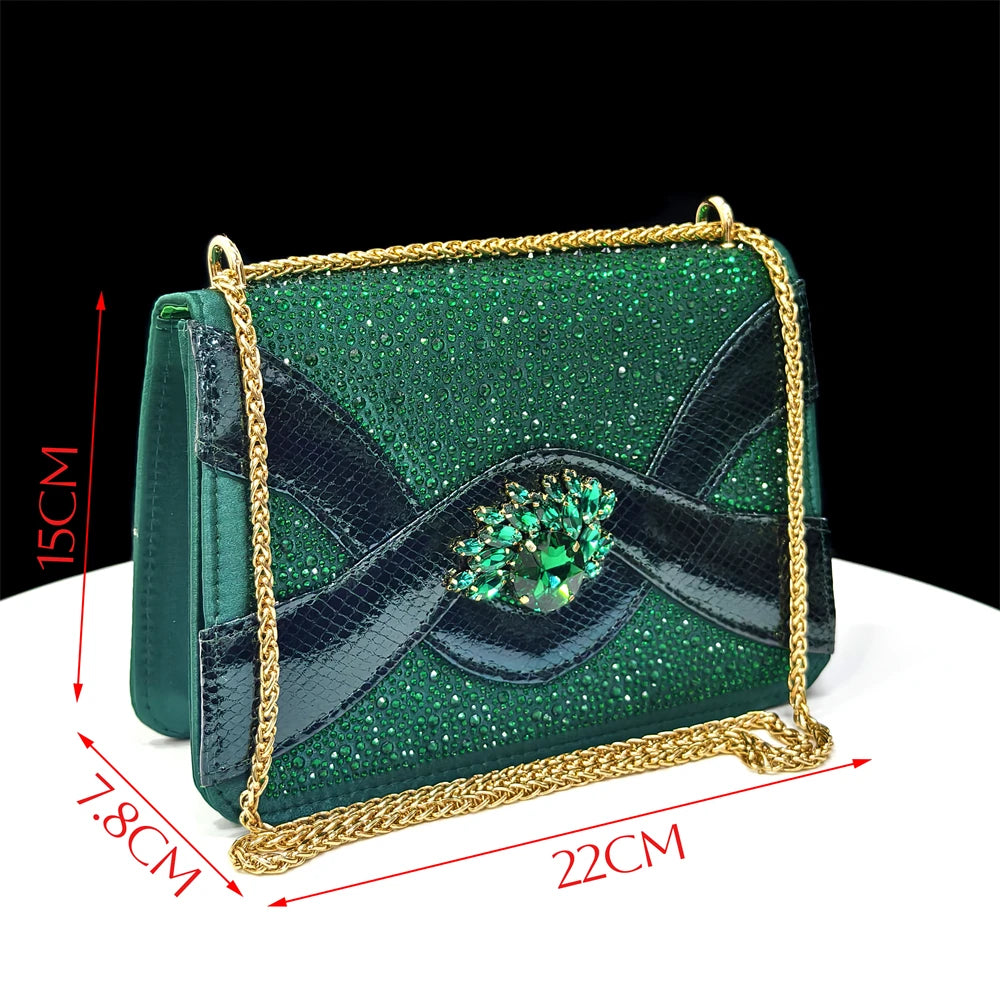 2025 Elegant Green Peep-Toe Heel Pumps for Women with Diamond Accents - Italian Matching Shoes and Bags Set for Parties