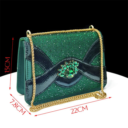 2025 Elegant Green Peep-Toe Heel Pumps for Women with Diamond Accents - Italian Matching Shoes and Bags Set for Parties