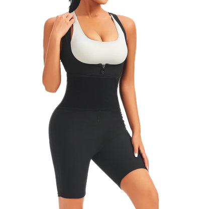 Women Hot Thermo Sweating Bodysuits Fat Burning One Piece Sauna Suits Weight Loss Jumpsuits Fitness Workout Thigh Trimmer Shorts
