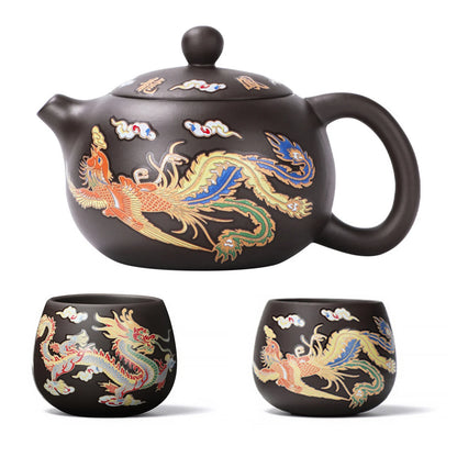 Hand-made Dragons Phoenixs Color-changing Purple Clay Teapot Reusable Tea Pot For Brewings Tea Cup Infuser Teapot Valuable Gift