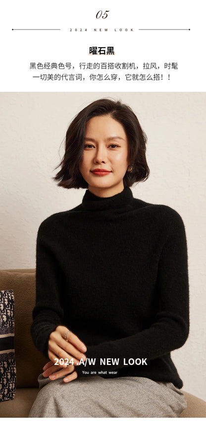 100% cashmere sweater women's knitted pullover sweater high neck solid color slim fit soft cashmere basic women's sweater