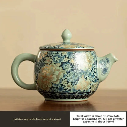 Ru Kiln Ceramic Teapot Gilded Peony Western Han Tile Pot Kung Fu Tea Set Household Tea Pot