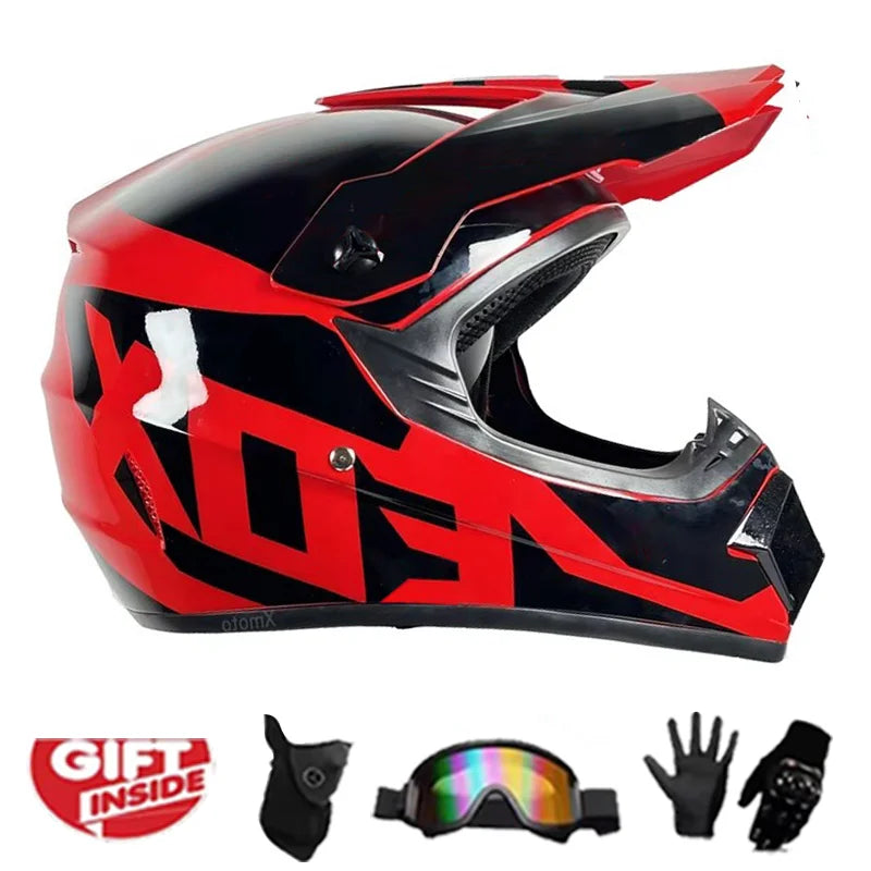 Kids Motocross Helmet Full-Face Kit - DOT & ECE Certified Motorcycle Helmet + Off-Road Goggles + Protective Gloves