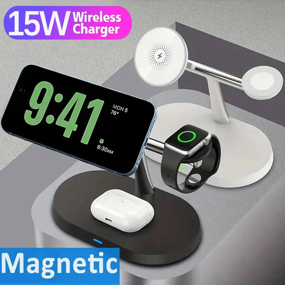 3 In 1 Magnetic Wireless Charger Stand Fast Charging Dock Station for iPhone 17/16/15/14 Pro Max, Apple Watch 8/7/6, AirPods Pro