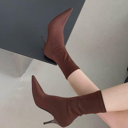 Eilyken New Spring Autumn Stretch Fabric Women Ankle Boots Sexy Pointed Toe High Heels Fashion Female Socks Pumps Shoes