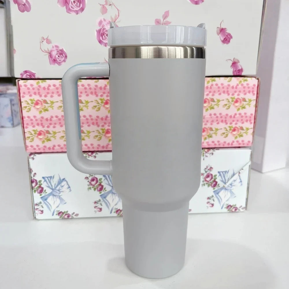 40oz Tumbler withLOGO Handle Lid Straw Stainless Steel Vacuum Insulated Quengher H2.0 Thermos Cup Silicone Boot for Stanleys