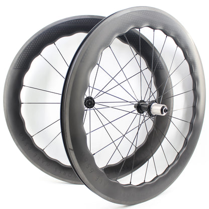 Newest 700C Road Bike UD Full Carbon Fibre wheelset Carbon Bicycle Wheelset clincher tubeless rims 65mm wave 25mm width V brake