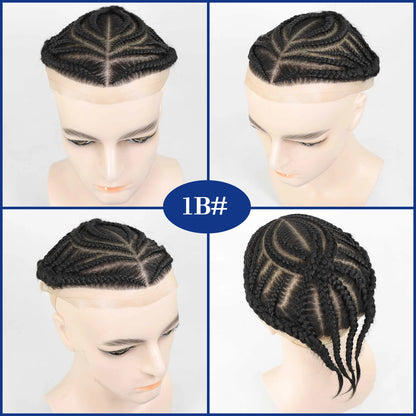 Cornrow Box Braided Men's Toupee Full Lace Male Toupee For Men Hairpieces Black Human Hair Wigs Replacement Systems Hair Patch