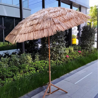 Hot-selling outdoor shading simulation straw garden decorative umbrella can be turned to sunscreen sun umbrella