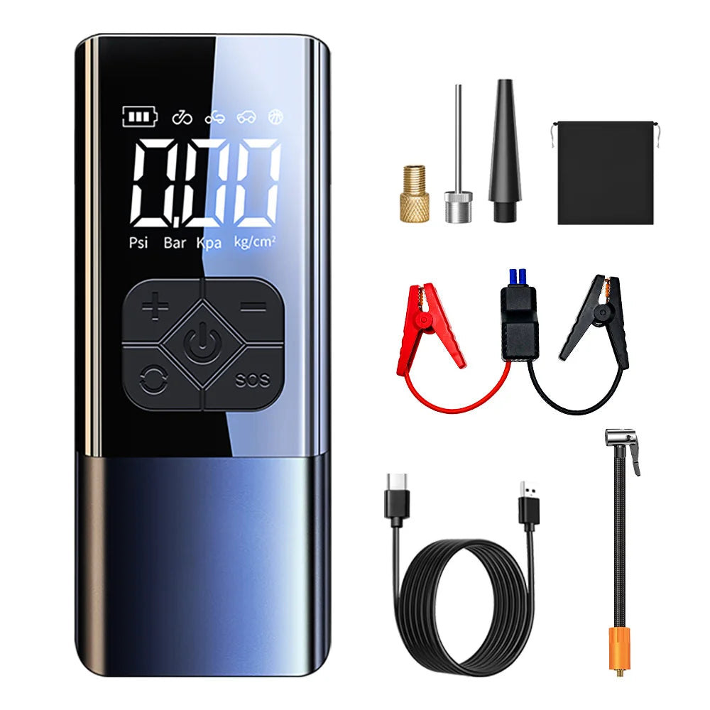 Car Tire Inflator with Professional Car Jump Starter Portable Car Starter Battery Charger 12V 2500A Booster 150PSI Air Pump