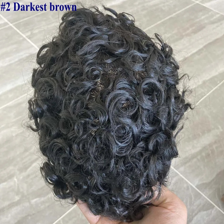 26mm Loose Curly 0.06mm Natural Hairline Men Toupee Ultra Thin Skin Full VLoop 1B80 613# Blonde Male Human Hair Prosthesi System