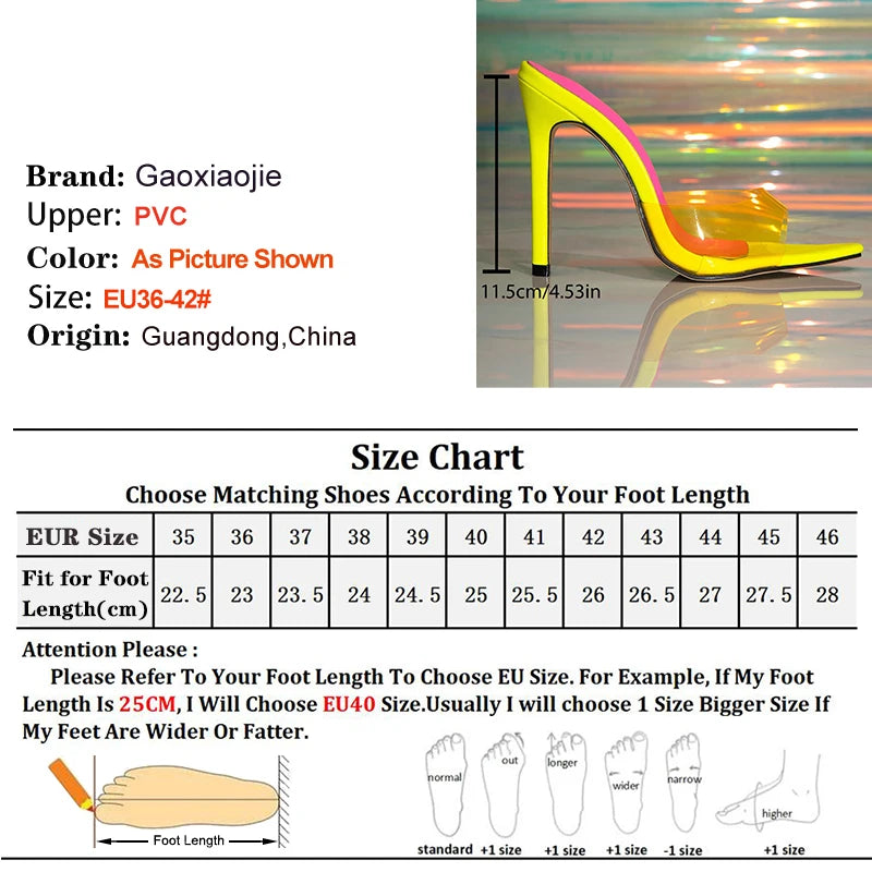 Color-Blocked High Heels Women's Shoes Slippers Pointed Head Thin Heels PVC Transparent Ladies Pumps Slip On Slides Party Shoes