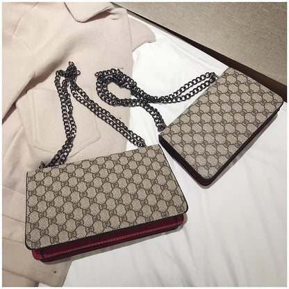 Fashionable Mini Printed Chain Women's Bag Crossbody Shoulder Bag Soft PU Leather Square Shape Bag with Phone Pocket