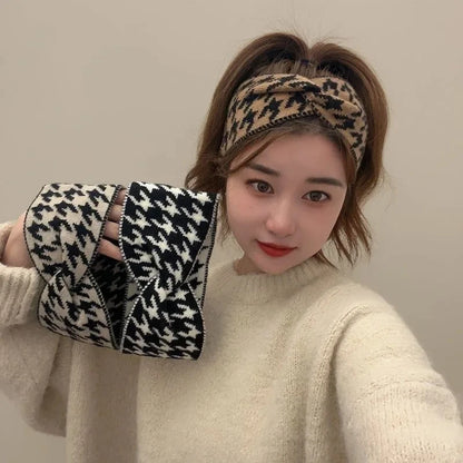 Casual Korea Houndstooth Headwrap Headbands for Women Hiar Accessories New Cotton Elastic Head Band Warm Knitted Hairbands