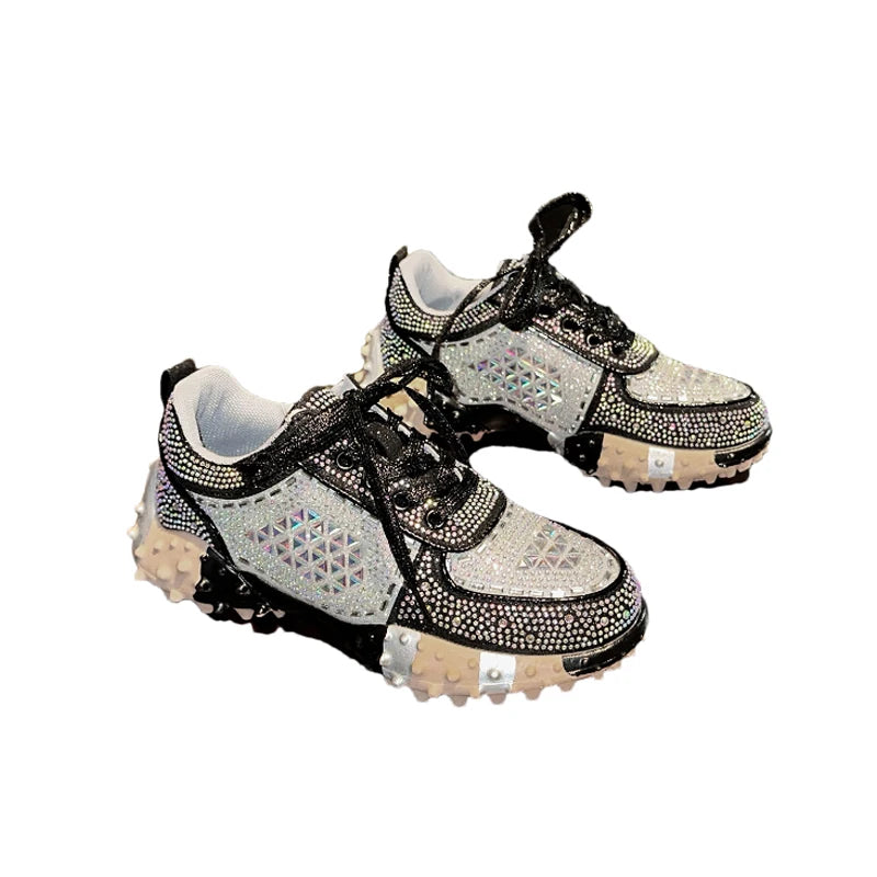 Women's Sport Shoes Crystal Sneakers Casual Flats Platform Shoes Woman 2025 Designer Brand Hiking Running Shoes Mujer