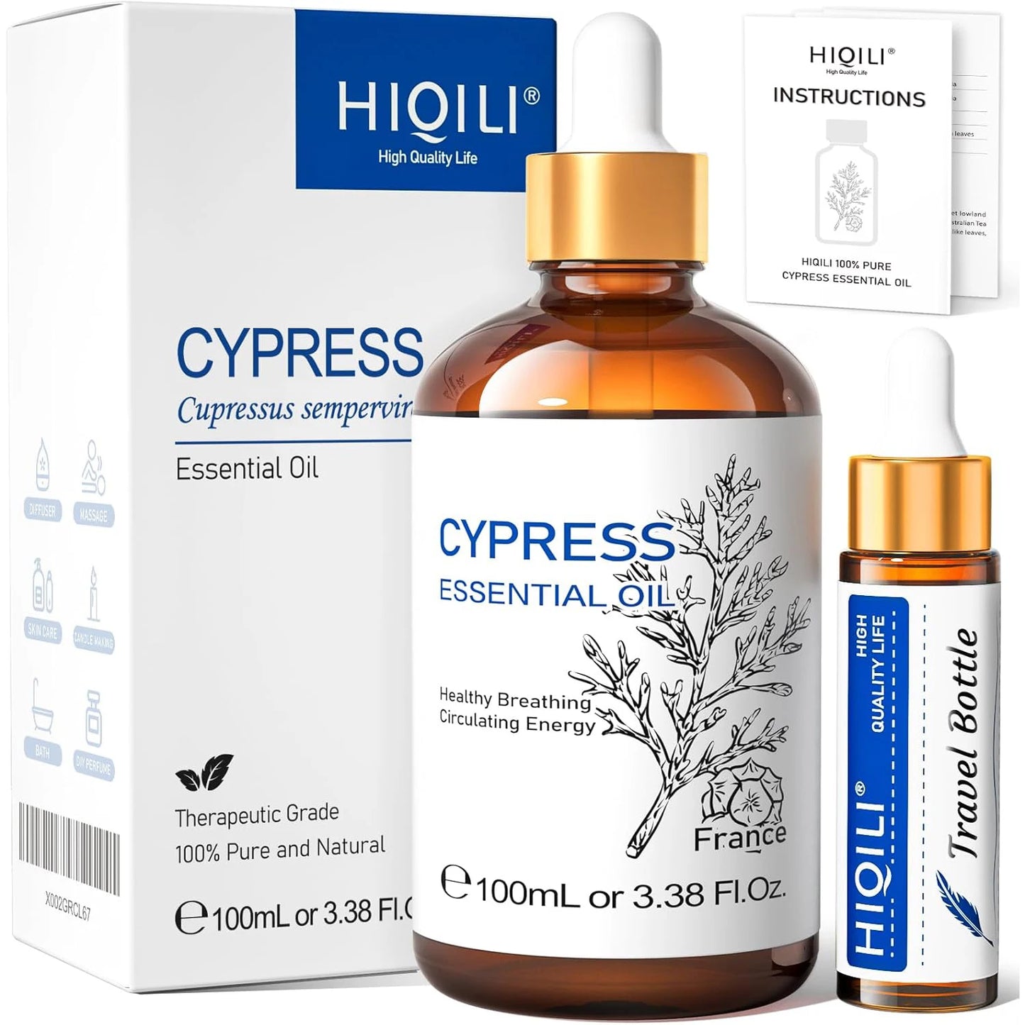 HIQILI Essential Oil Rose Geranium Lavanda Citronela Tea Tree vanille Body Oil Face Skin Care Massage 100ML/3.38fl.oz