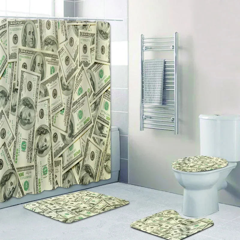 US Dollar Bill Banknotes Bathroom Shower Curtain Set for  Money Currency Notes Bath Mat Rug  Toilet Carpet Home Decor