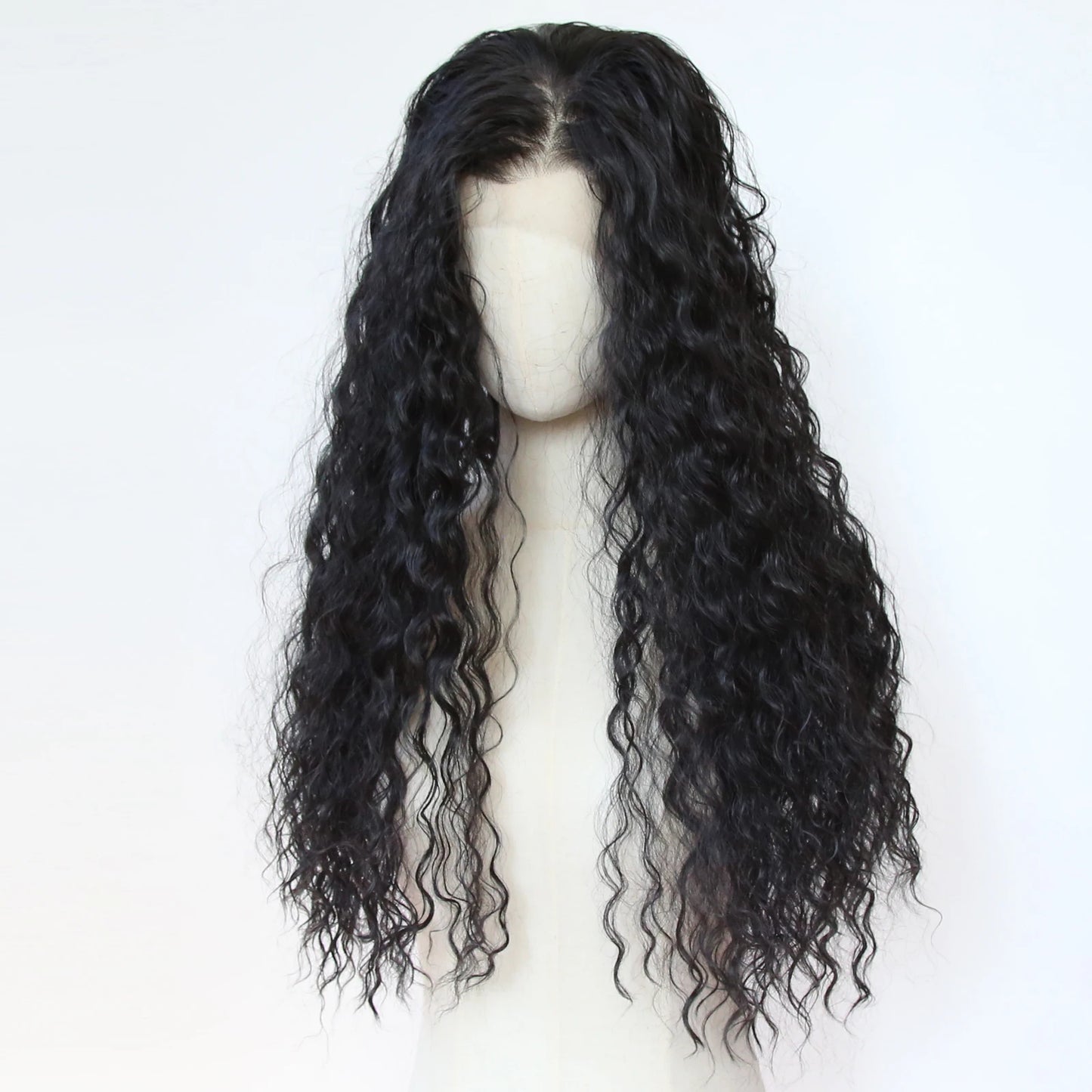 Black Romance Curly Synthetic Lace Front Wig Long Deep Curly Jet Black Lace Front Synthetic Wig Pre Plucked Natural Hairline