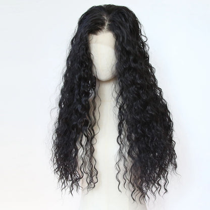 Black Romance Curly Synthetic Lace Front Wig Long Deep Curly Jet Black Lace Front Synthetic Wig Pre Plucked Natural Hairline