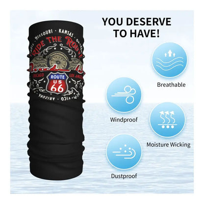Custom Travel Motorcycle Ride Route 66 Bandana Winter Neck Warmer Windproof Wrap Face Scarf for Hiking Highways Gaiter Headband