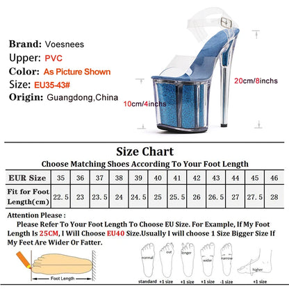 Super High Heel 20CM/8Inches Sexy Transparent Nightclub Sandals Summer Pole Dance Shoes Women Platform Crystal Model Show Heels