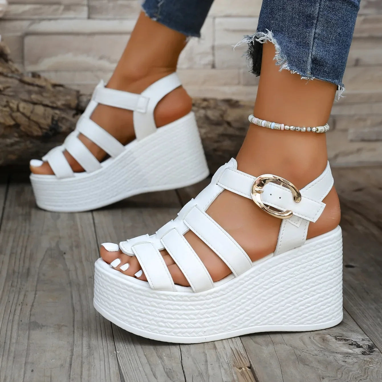 Summer Ankle Buckle Women Wedge Sandals Patchwork Platform Sandals Breathable Comfort Non-slip Soft Sole Gladiator Shoes Women