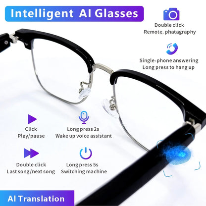 SENBONO Fashion Smart Glasses AI Translation 144+ Languages Real-time Translator BT Call Play Music Camera Control for Men Women