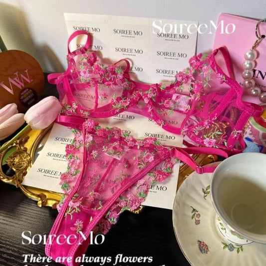 French Floral Lace Bra Set Sheer Mesh Underwire Bralette Lightweight Comfortable Sexy Lingerie for Large Bust AU S-XL MOYIS Sexy